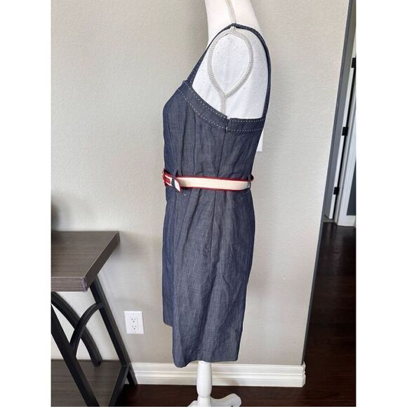 Loft Belted Denim Tank Dress 4 Petite - Picture 6 of 7